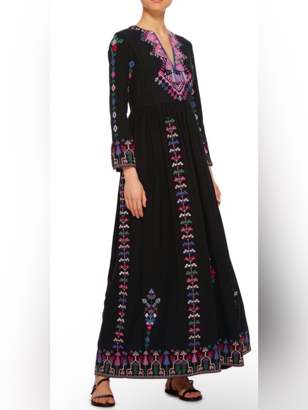 Ulla Johnson Irine Embroidered Silk Maxi Dress Black Rare Size 4
